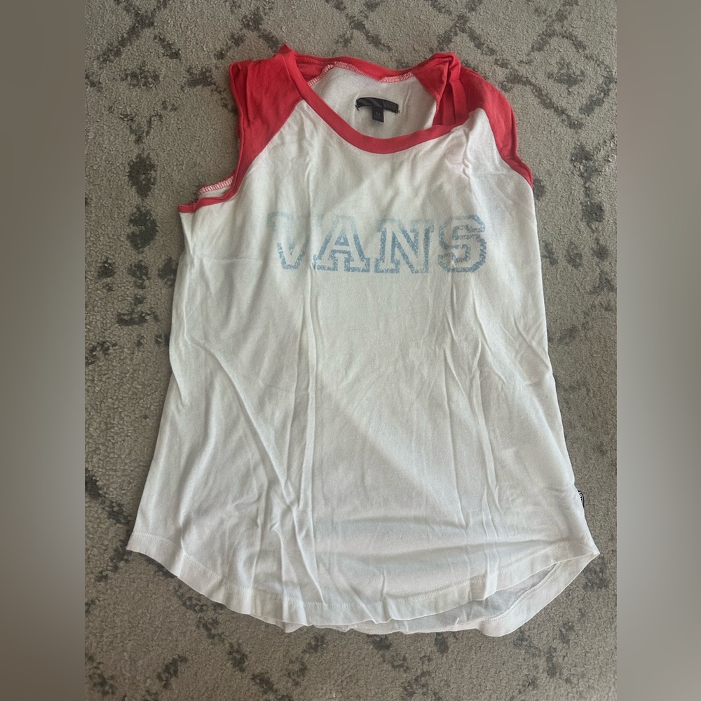 Vans White and Red Sleeveless Top